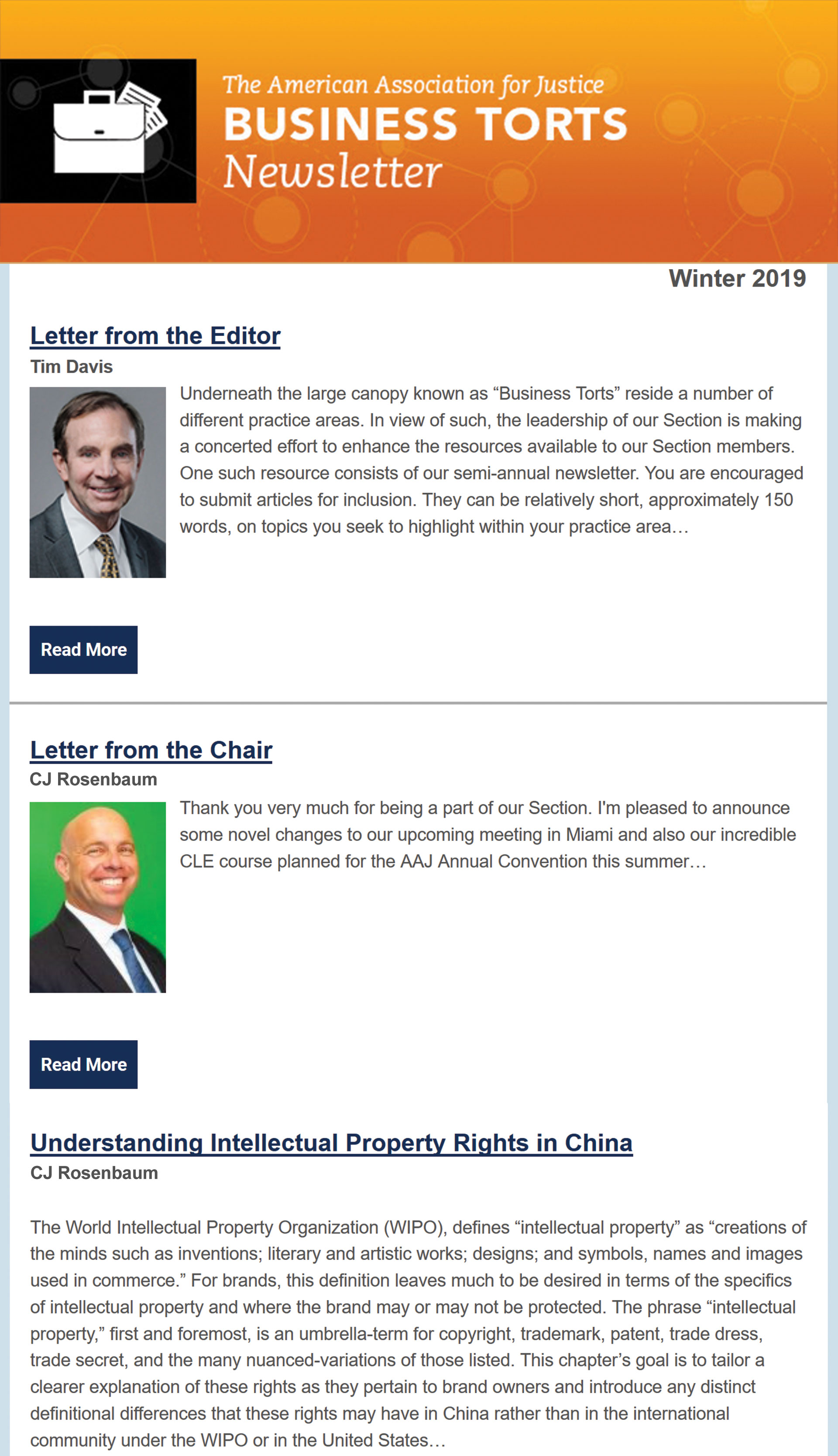 American Association for Justice Business Torts Newsletter Winter 2019 - Intellectual Property Rights in China